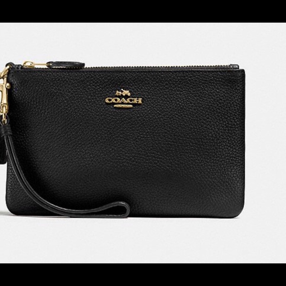 NWT Black Coach Wristlet gold zip coach emblem